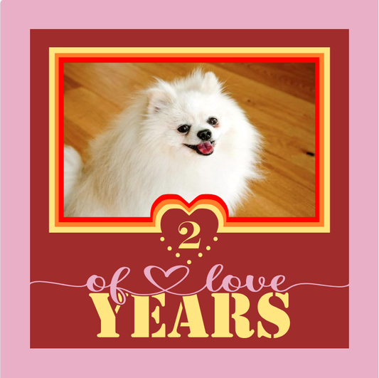 2 Years of Love pet photo design with customizable years for anniversary keepsakes, frames, and pet home décor