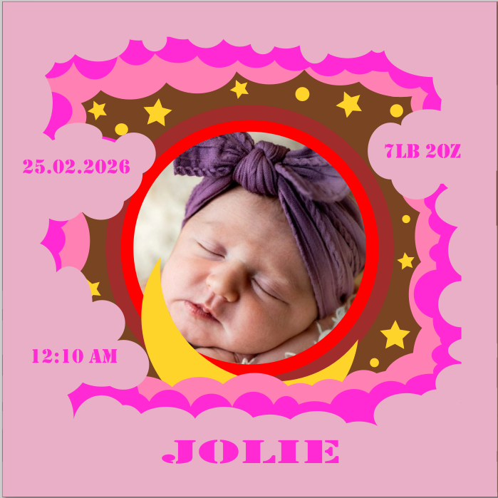 Newborn Jolie SVG with custom birth stats for baby's bedroom photo frame and nursery keepsake