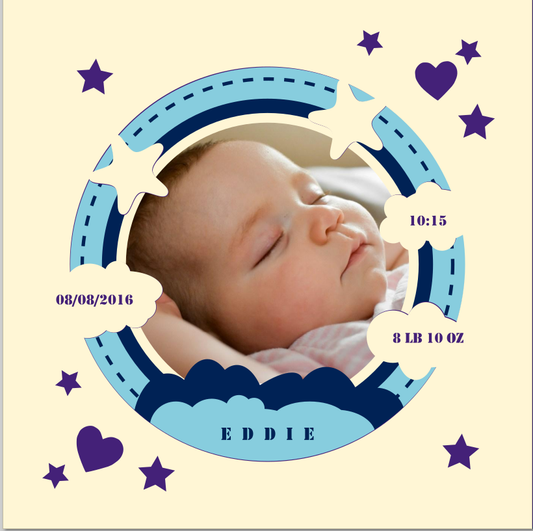 Newborn Baby Eddie SVG with name, weight, time, and birth date for baby's bedroom photo display