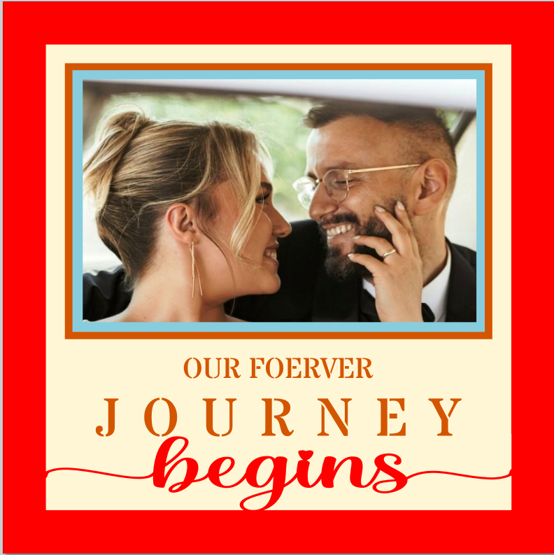 Our Forever Journey Begins just married couple photo design for wedding keepsakes and romantic framed gifts