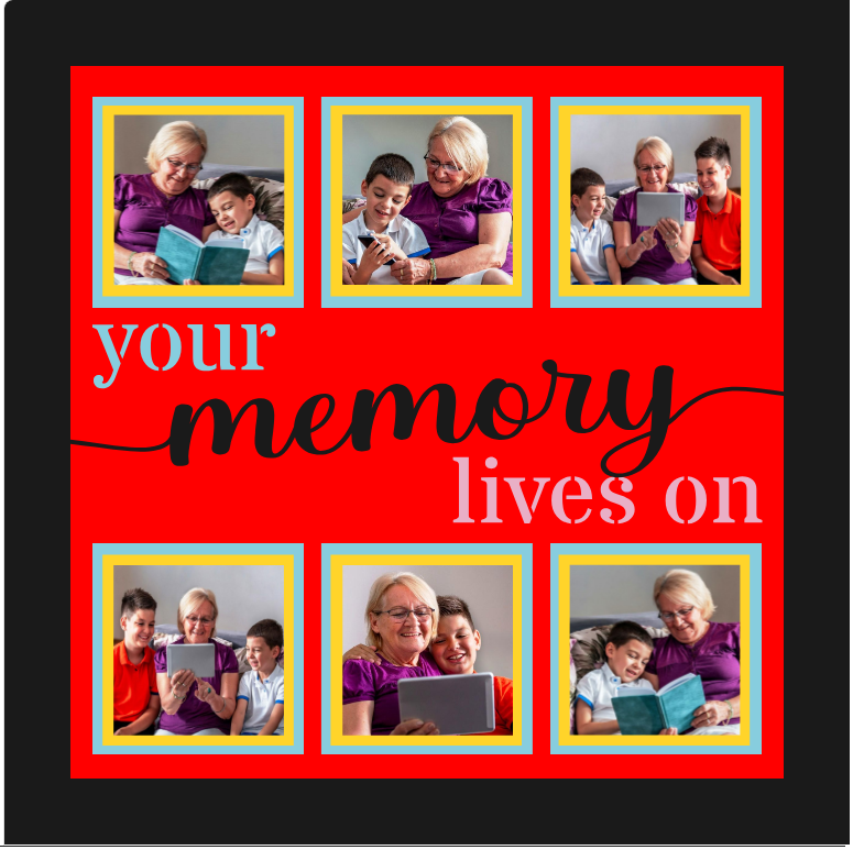 Your Memory Lives On six photo memorial collage design for tribute displays remembrance frames and heartfelt keepsakes