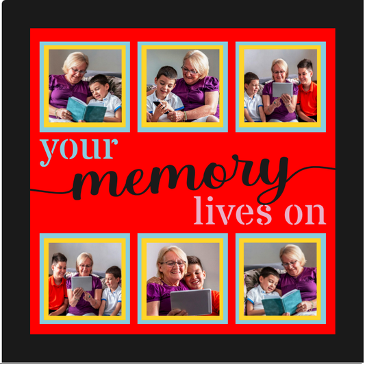 Your Memory Lives On six photo memorial collage design for tribute displays remembrance frames and heartfelt keepsakes